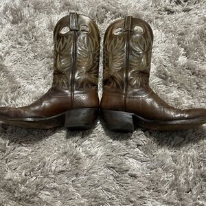 Dan Post Brown Western Cowboy Boots with Decorative Stitching